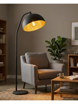 Avizade Amber Endüstriyel Tasarım Siyah Metal Lambader - Dekoratif Yalın Şık Tasarım | Yumuşak Ambiyans
