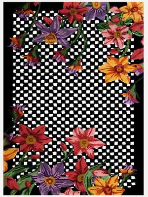 Kilim Home Çok Renkli Siyah Üzerine Çiçek Denli