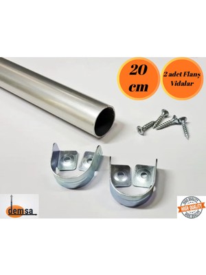 mobilyap Demsa -20 cm Dolap Içi Yuvarlak Askı Borusu 1.kalite 2 Adet Flanş ve Vidalar Içinde