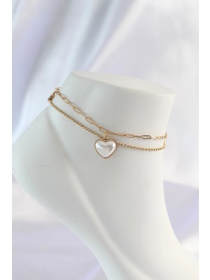 İsmiyle Al 316L Çelik Gold Renk Beyaz Kalpli 2li Halhal