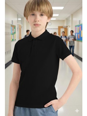 Unisex Çocuk Polo Yaka Okul Tişört Basic Kısa Kollu