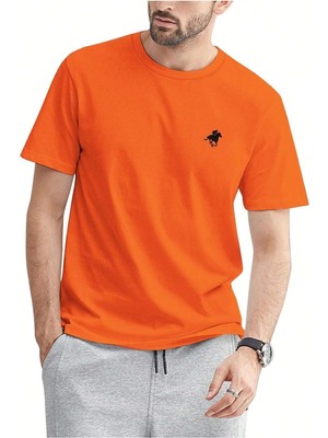 Trendseninle Unisex Turuncu Running Horse Baskılı Oversize Tişört