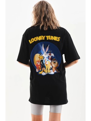 Marsilyan Baskılı Oversize T-Shirt - Siyah