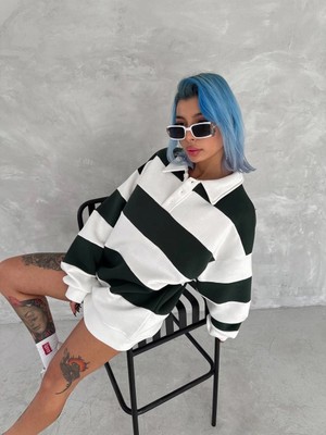Marsilyan Üç Iplik Parçalı Yakalı Sweatshirt - Yeşil