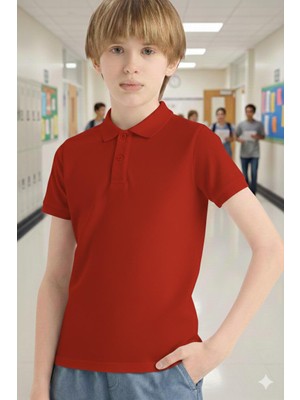 Unisex Çocuk Polo Yaka Okul Tişört Basic Kısa Kollu