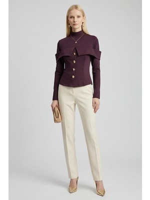 Rays 8386A Ön Düğmeli Bluz Mürdüm