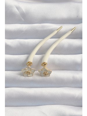 İsmiyle Al Pirinç Krem Renk Botega Küpe