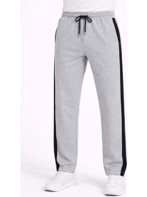 Marsilyan Erkek Yandan Şeritli Boru Paça Eşofman Altı 3 Iplik Pamuklu Eşofman - Gri