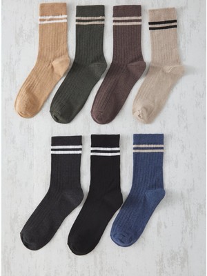 7 Çift Çizgi Desenli Çorap