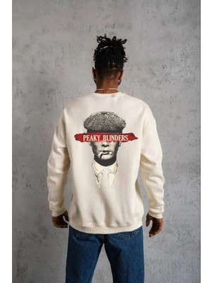 Marsilyan Bisiklet Yaka Baskılı Oversize Sweatshirt - Beyaz