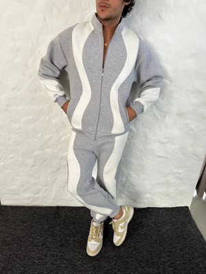 Marsilyan Premium Parçalı Eşofman Takım - Dik Yaka Fermuarlı Sweatshirt, - Gri