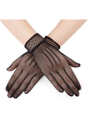 İsmiyle Al Siyah Renk Likralı File Eldiven Parmaklı Örgü Eldiven Yetişkin Boy