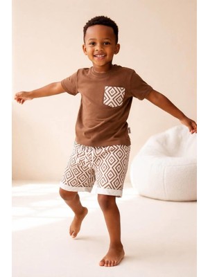 Monila Erkek Çocuk Geometrik Baskılı Pamuklu Şortlu Altüst Takım