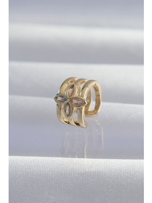 İsmiyle Al Pirinç Gold Renk Yonca Earcuff Küpe