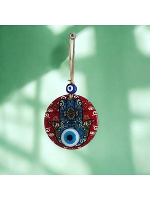 İsmiyle Al Fatma Ana Bereket Eli Desenli Nazar Boncuklu Duvar Süsü 10 cm Cam Duvar Süsü