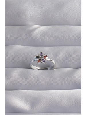 İsmiyle Al Pirinç Gümüş Renk Renkli Zirkon Taşlı Ayarlamalı Yüzük