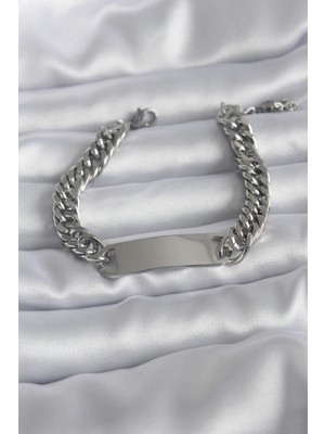 İsmiyle Al 316L Çelik Gümüş Renk Isim Yazılabilir Plaka Model Kadın Bileklik