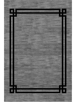 Kilim Home Mars 2064 Siyah Çerçeve Desenli Yıkanabilir Kaymaz Salon Halısı, Koridor ve Mutfak Halısı