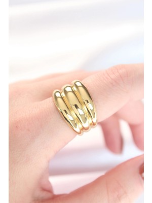 İsmiyle Al Gold Renk Ayarlanabilir Çizgili Bombe Yüzük