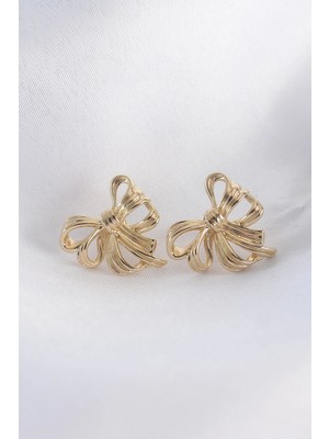 İsmiyle Al Pirinç Gold Renk Fiyonk Küpe