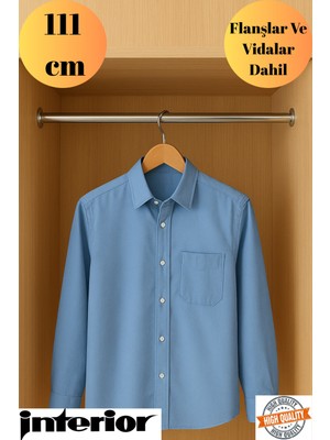 mobilyap Interior Dolap Içi (111 Cm) Yuvarlak Krom Askı Borusu( Askı Borusu + Flanş + Vida) - Premium Kalite
