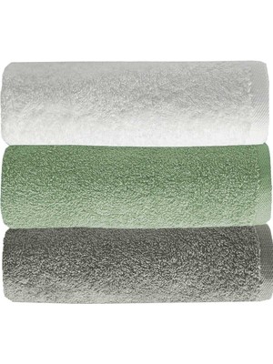 Mira Home 3 Lü Düz Renk El Yüz Havlu Seti %100 Pamuklu 50X90 cm Gri-Yeşil-Beyaz