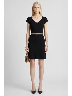Rays 24171 U Yaka Kısa Kol Triko Elbise Siyah