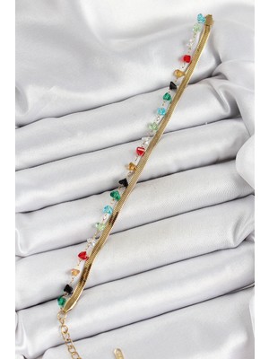 İsmiyle Al 316L Çelik Gold Renk Kristal Karışık Renkli Taşlı 2'li Kadın Bileklik