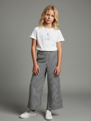 Zekids Kız Çocuk Çizgili Geniş Paça Pantolon