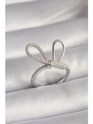 İsmiyle Al Pirinç Gümüş Renk Zirkon Taşlı Düğüm Model Kadın Yüzük