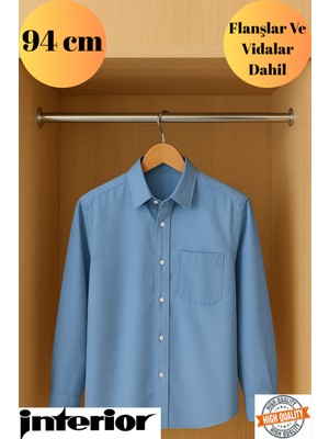 mobilyap Interior - Dolap Içi (94 Cm) Yuvarlak Krom Askı Borusu( Askı Borusu + Flanş + Vida) - Premium Kalite