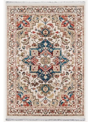Kilim Home Mars 2178 Krem ve Bej Tonlarında Vintage Modern Saçaklı Yıkanabilen Dekoratif Halı