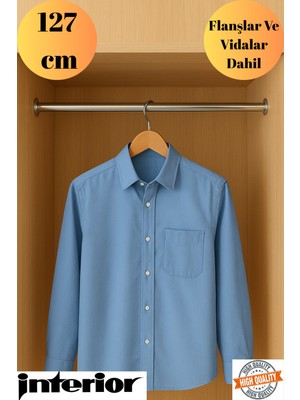 mobilyap Interior Dolap Içi (127 Cm) Yuvarlak Krom Askı Borusu( Askı Borusu + Flanş + Vida) - Premium Kalite