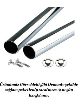 mobilyap Interior Dolap Içi (139 Cm) Yuvarlak Krom Askı Borusu( Askı Borusu + Flanş + Vida) - Premium Kalite