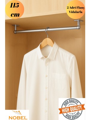 mobilyap Nobel - Dolap Içi (115 Cm) Yuvarlak Krom Askı Borusu( Askı Borusu + Flanş + Vida) - Premium Kalite