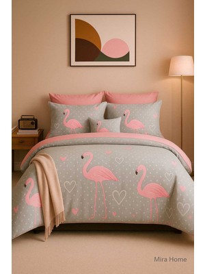 Mira Home Çift Kişilik Pamuklu Nevresim Takımı Flamingo Love