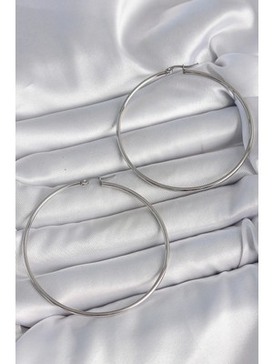 İsmiyle Al 316 Çelik Gümüş Renk 63 mm Halka Model Kadın Küpe