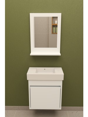 Makbulce Erciyes 65CM Seramik Lavabolu Mdf Oval Aynalı Banyo Dolabı