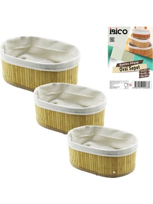İsmiyle Al 3 Boy  Oval  Bambu Kenar Organizer Sepet Ahşap Altlık - Bezli  13X22-16X26-20X30CM