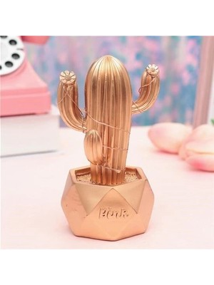 İsmiyle Al LED Işıklı Sevimli Kaktüs Dekoratif Masa Lambası Mini Biblo Gece Lambası-Gold