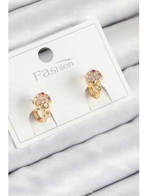 İsmiyle Al Pirinç Zirkon Taşlı Dondurma Model Gold Renk Çocuk Küpe