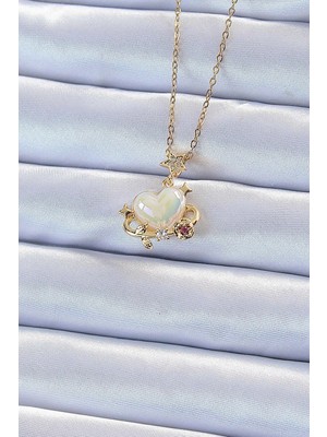 İsmiyle Al 316L Çelik Zincir Altın Renk Zirkon Taşlı Gezegen Görünümlü Kalp Kolye