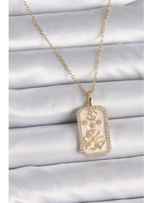 İsmiyle Al 316L Çelik Gold Renk Zincir Yengeç Burcu Zirkon Taşlı Kadın Kolye