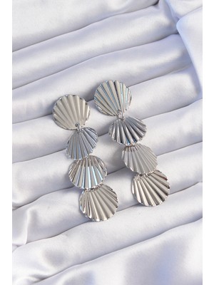 İsmiyle Al Pirinç Gümüş Renk Deniz Kabuğu Model Sallantılı Küpe