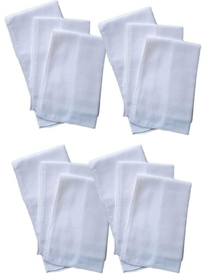 Elif Mira 12 Li El Cep Yaka Kumaş Mendil 36X36 cm 100 Pamuklu Tm Beyaz