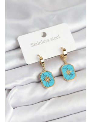 İsmiyle Al 316L Çelik Gold Renk Kutup Yıldızı Model Kadın Küpe