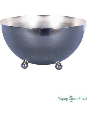 Yapay Çiçek Sitesi Metal Tas Model Saksı Gümüş