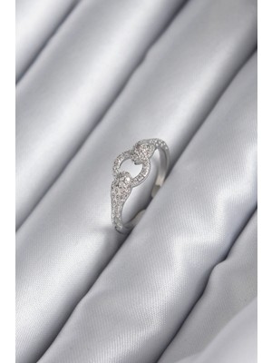 İsmiyle Al Pirinç Gümüş Renk Zirkon Taşlı Yılan Model Kadın Yüzük