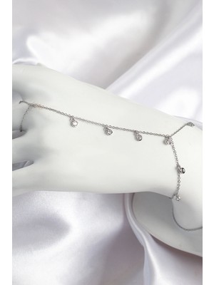 İsmiyle Al Pirinç Zirkon Taşlı Sallantılı Model Gümüş Renk Kadın Şahmeran