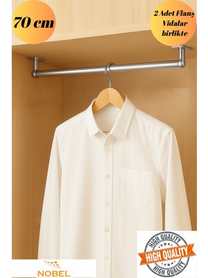 mobilyap Nobel - Dolap Içi (70 Cm) Yuvarlak Krom Askı Borusu( Askı Borusu + Flanş + Vida) - Premium Kalite